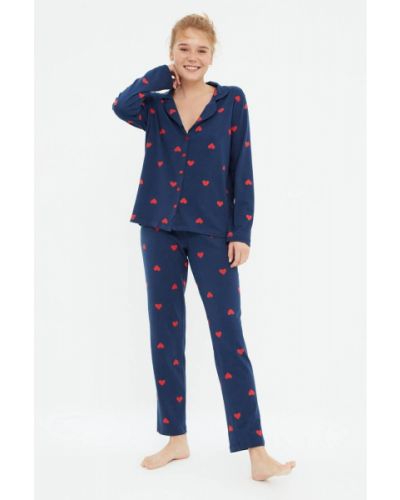 Pijamale cu imagine cu motiv cu inimi Trendyol albastru