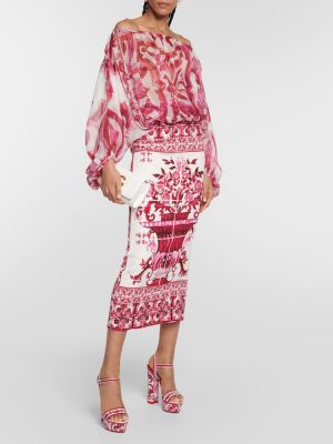 Camicetta di seta di chiffon con stampa Dolce&gabbana rosa