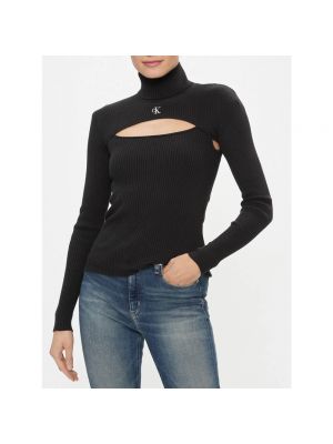 Jersey cuello alto de algodón de tela jersey Calvin Klein negro