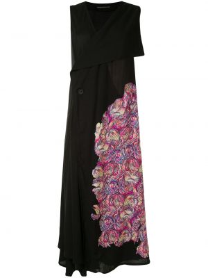 Šaty s knoflíky bez rukávů s potiskem Yohji Yamamoto - černá