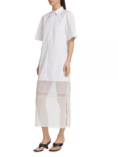 Комбинированное платье-рубашка из поплина Helmut Lang, Optic White