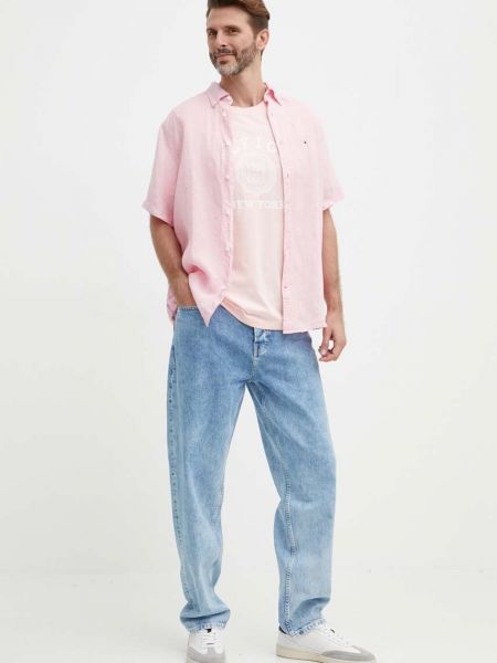 Хлопковая футболка с принтом Tommy Hilfiger розовая