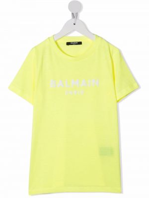 Trykt bomull t-skjorte for jenter Balmain Kids gul