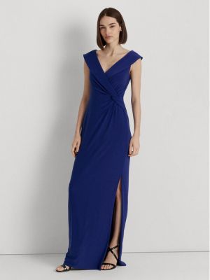 Slim fit priliehavé večerné šaty Lauren Ralph Lauren modrá