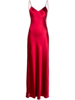 Сатенена вечерна рокля с v-образно деколте Staud червено