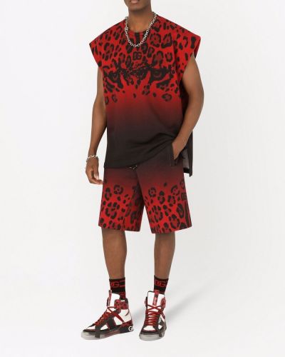 Shorts de sport à imprimé à imprimé léopard Dolce & Gabbana rouge