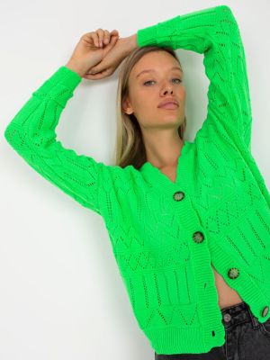 Prolamovaný kardigan s knoflíky Fashionhunters zelený