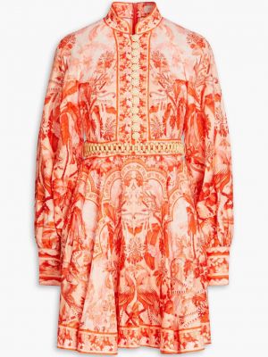Льняное платье с поясом с принтом Zimmermann красное