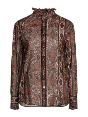 Блуза с рюшами и принтом пейсли CELINE коричневый