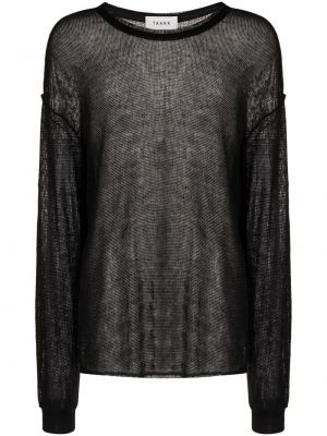 Πλεκτός λινένιος πουλόβερ με διαφανεια Taakk μαύρο