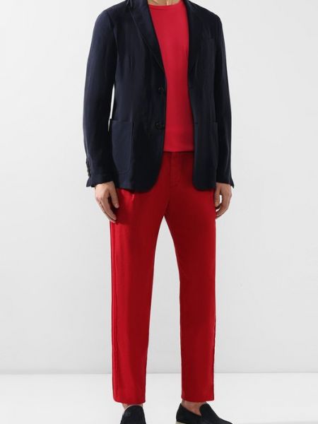 Хлопковые льняные брюки Giorgio Armani красные