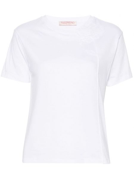 Kvetinové bavlnené tričko Valentino Garavani biela
