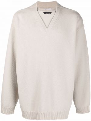 Długi sweter wełniane z długim rękawem z okrągłym dekoltem Balenciaga - beżowy