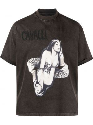 Тениска с принт Roberto Cavalli сиво