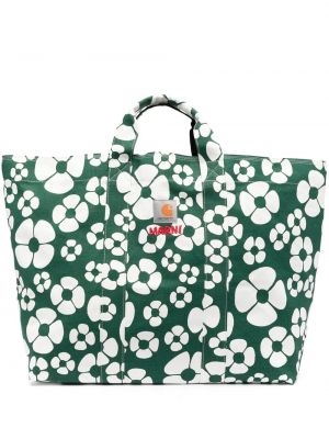 Шопинг чанта на цветя с принт Marni зелено