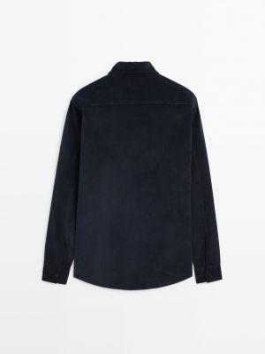 Вельветовая рубашка свободного кроя с карманами Massimo Dutti синяя