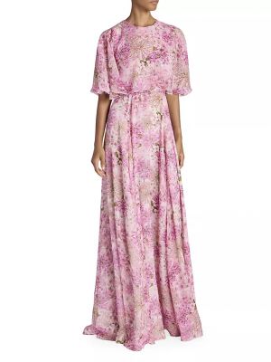 Шелковое длинное платье в цветочек с принтом Giambattista Valli розовое