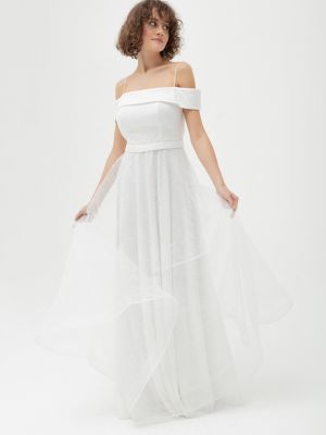 Вечерна рокля с лодка декольте Lafaba бяло