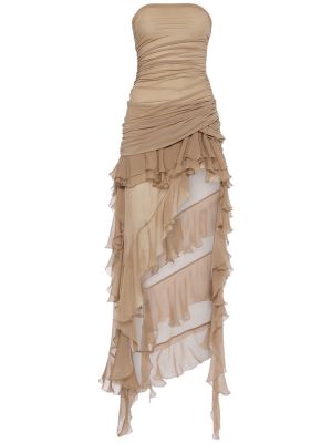 Sukienka szyfonowa z falbankami Blumarine beżowa