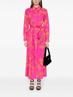 Květinové bavlněné midi šaty s potiskem Cynthia Rowley růžové