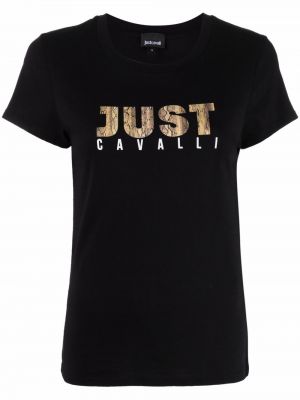 Памучна тениска с принт Just Cavalli черно