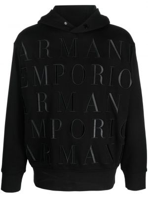 Kokvilnas kapučdžemperis ar izšuvumiem Emporio Armani melns