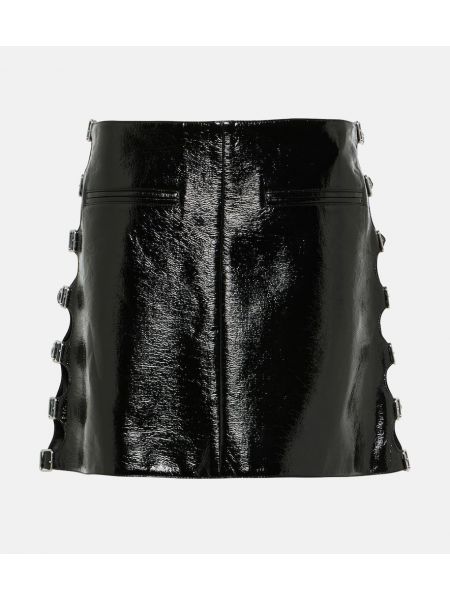 Mini falda de cuero de cuero sintético Courrèges negro