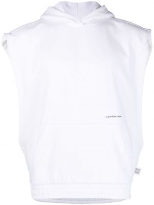 Bluza z kapturem bez rękawów z nadrukiem Calvin Klein Jeans biała