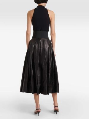 Falda midi de cuero Alaïa negro