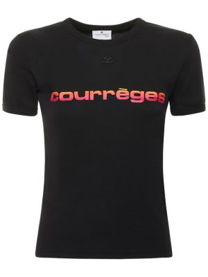Tricou din bumbac cu imagine cu gradient Courreges negru