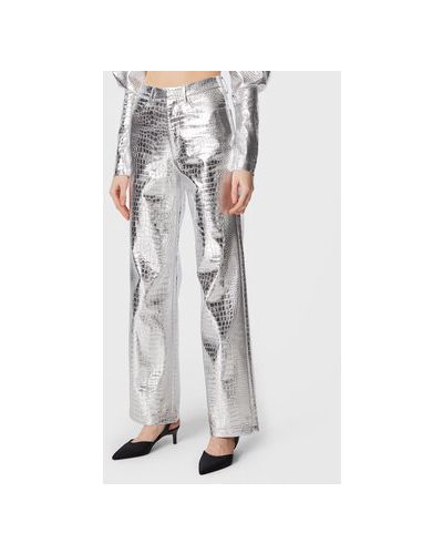 Pantaloni din piele cu croială lejeră din piele ecologică Rotate - argintiu