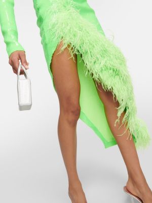 Robe mi-longue à paillettes à plumes asymétrique David Koma vert