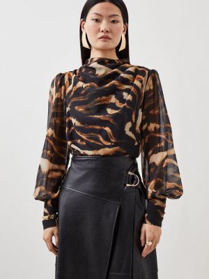 Тигровая плиссированная блузка с принтом Karen Millen