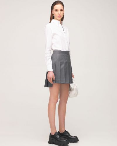 Plisované vlněné mini sukně Thom Browne šedé