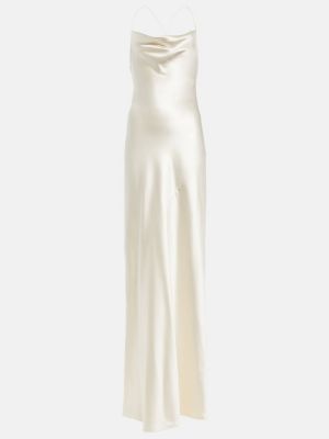 Jedwabna satynowa sukienka długa Saint Laurent biała