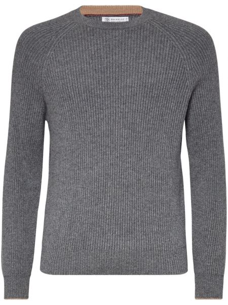 Brunello Cucinelli pull en maille nervurée gris
