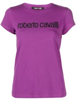 T-shirt ricamato Roberto Cavalli viola