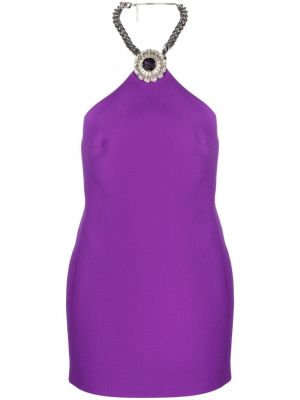 Коктейлна рокля с кристали David Koma виолетово