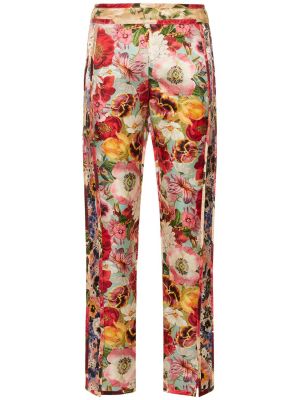 Pantaloni de in de mătase cu model floral Zimmermann