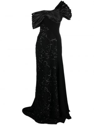 Κοκτέιλ φόρεμα με κέντημα ντραπέ Gaby Charbachy μαύρο