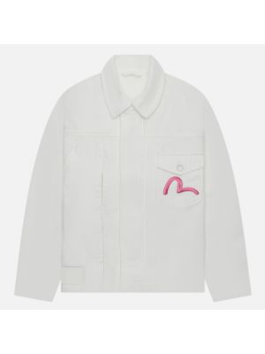 Женская джинсовая куртка Evisu Daruma Embroidered & Printed Stripes, S белый