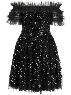 Коктейлна рокля с пайети Needle & Thread черно