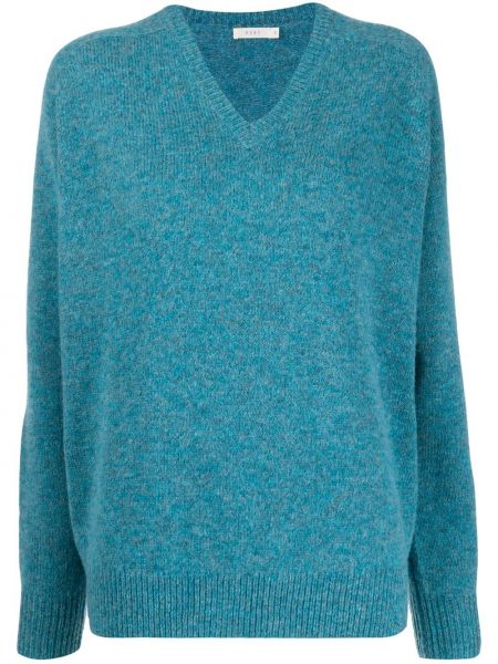 Sweter z dekoltem w serek 6397, niebieski