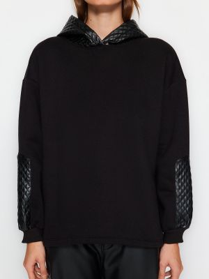 Dygsniuotas megztas flisas džemperis su gobtuvu Trendyol juoda