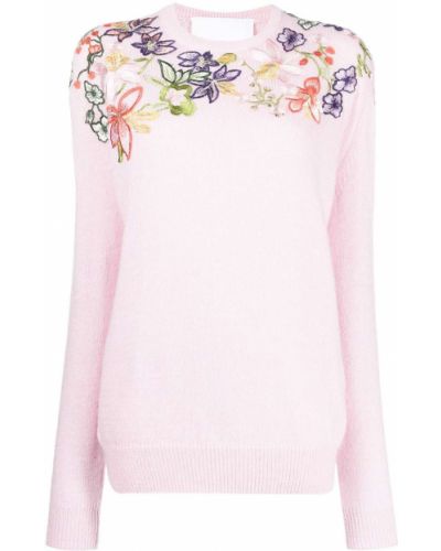 Květinový svetr s kulatým výstřihem Costarellos růžový