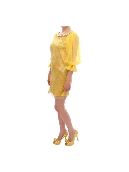 Sukienka mini koronkowa z kryształkami Dolce And Gabbana żółta