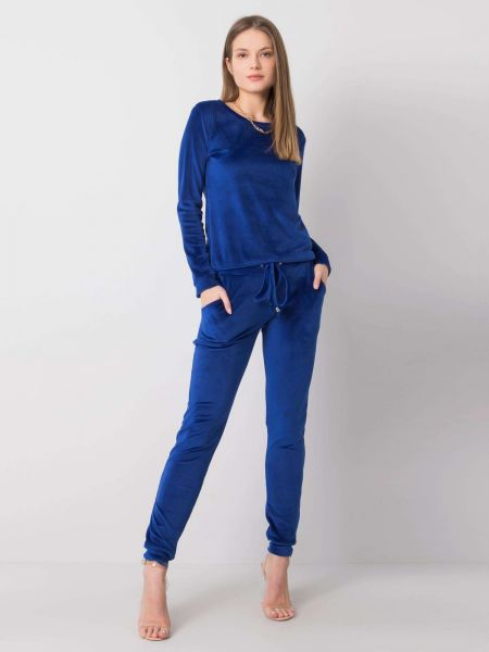 Veliūrinės sportinės kelnes Fashionhunters mėlyna