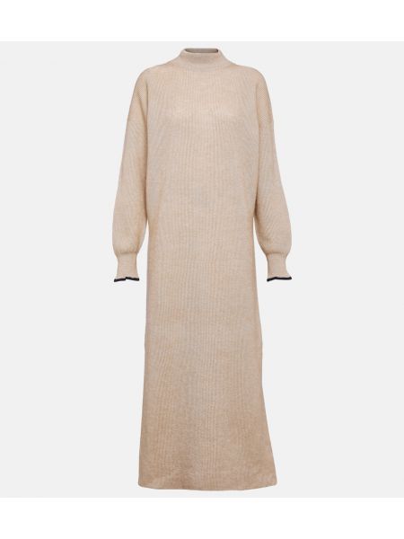 Vestido midi de alpaca de algodón Brunello Cucinelli gris