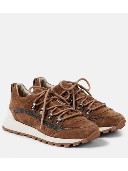 Boncuklu süet sneaker Brunello Cucinelli kahverengi