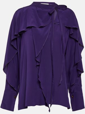 Svilena bluza z volani Victoria Beckham vijolična